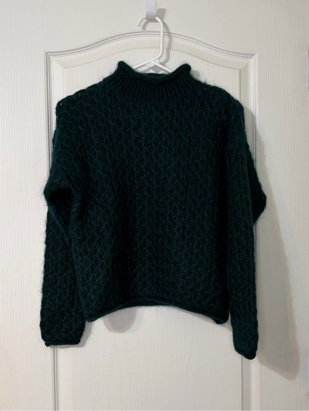 Textured Dark Green Mock Neck Sweater